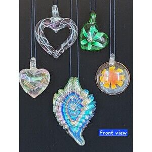 Vintage Art Glass Blown Glass Lampwork Pendant Lot Of 5 Murano Style Flower Leaf
